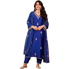 Women Embroidery Solid Straight Kurta and Pant Set with Dupatta