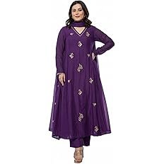 Women Embroidery Solid Anarkali Kurta and Pant Set with Dupatta