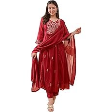 Women Embroidery Solid Straight Kurta and Pant Set with Dupatta - Image 2