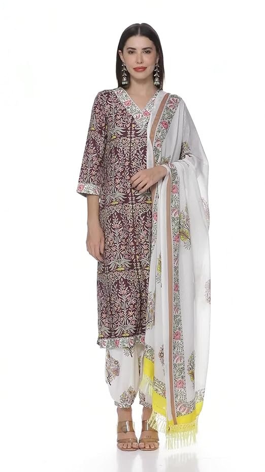 Women Cotton Blend Salwar Suit Set Fashionably Traditional, - Image 2