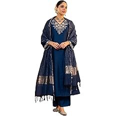 Women Embroidery Solid Straight Kurta and Pant Set with Dupatta