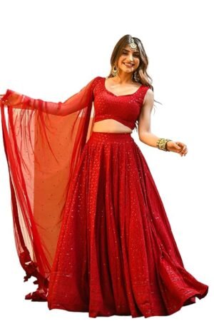 Women's Sequins Thread Embroidered Georgette Semi Stitched Lehenga Choli With Dupatta