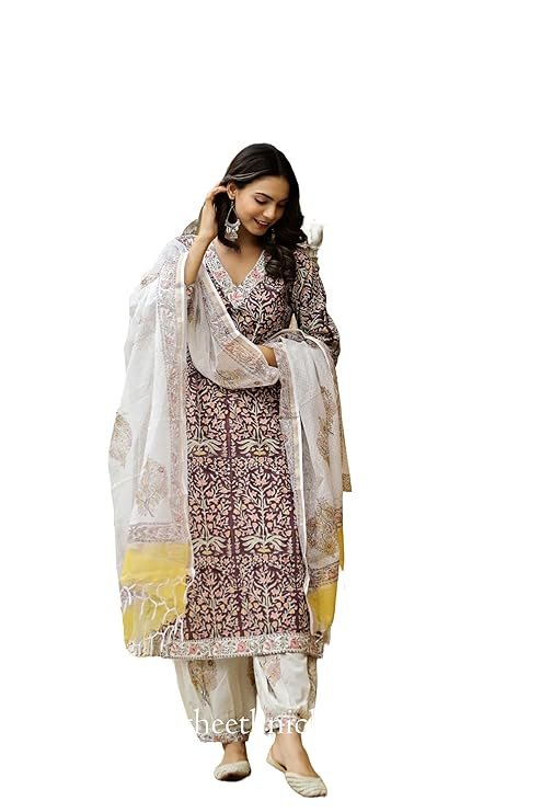 Women Cotton Blend Salwar Suit Set Fashionably Traditional,
