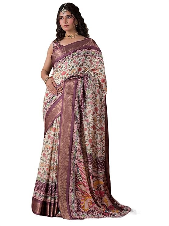 Women's Silk Jacquard Printed Saree with Unstitched Blouse Piece