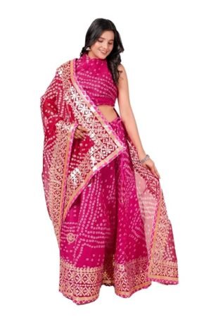 Hot Pink Bandhani Lehenga Choli with Embroidered Dupatta | Traditional Wedding & Festive Wear Lehenga