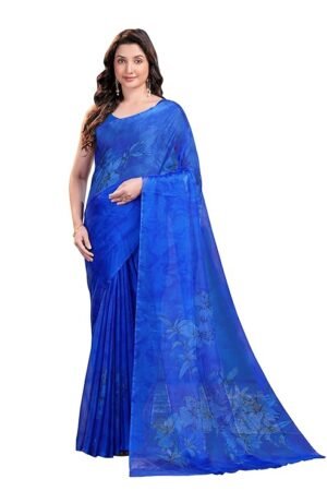 Royal Blue Floral Printed Saree for Women | Elegant Casual & Party Wear Saree