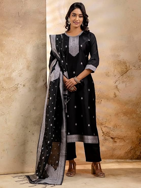 Black Embroidered Kurta Pant Set for Women | Elegant Ethnic & Casual Wear Suit