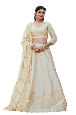 Ivory Cream Embroidered Lehenga Choli for Women | Designer Wedding & Festive Wear Lehenga with Dupatta
