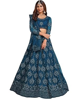 Teal Blue Embroidered Lehenga Choli for Women | Designer Wedding Party Wear Lehenga with Dupatta