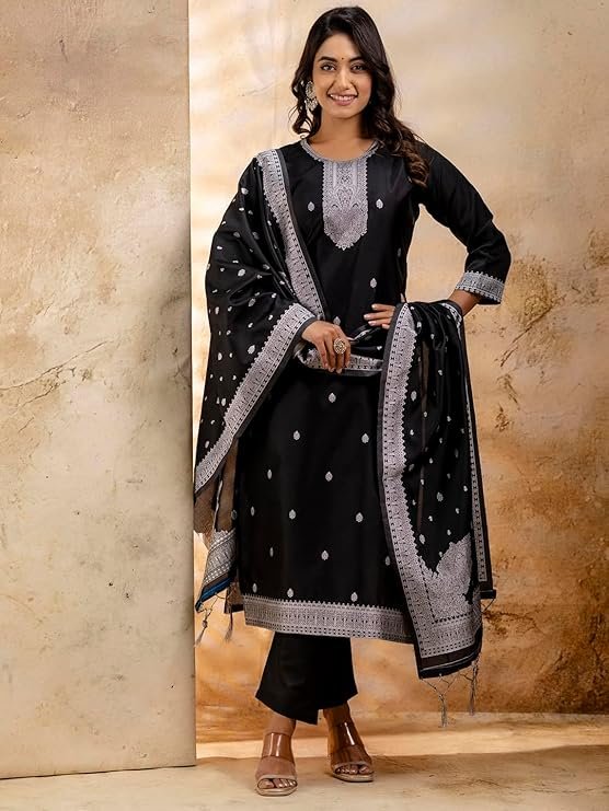 Black Embroidered Kurta Pant Set for Women | Elegant Ethnic & Casual Wear Suit - Image 2