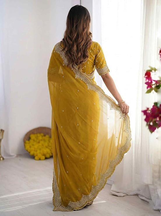 Celebrate timeless Indian tradition with this beautiful mustard yellow Bandhani print saree - Image 2
