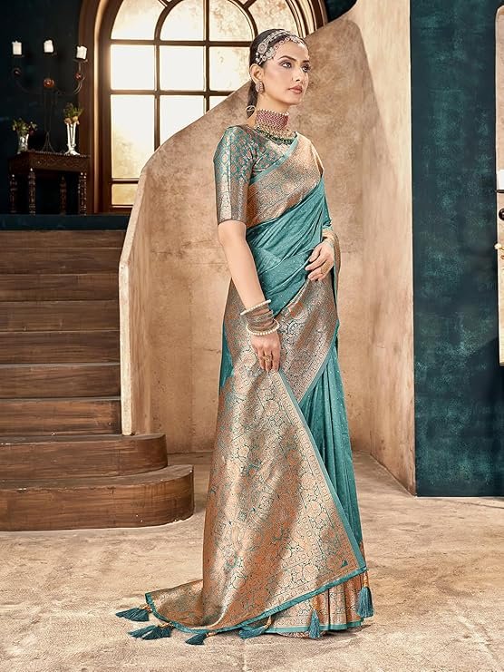 Elegant Teal Green Banarasi Silk Saree with Rich Zari Weaving | Wedding & Festive Wear - Image 2