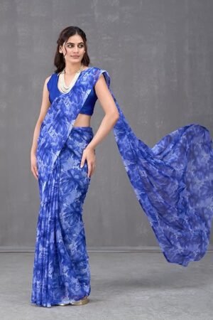 Blue Floral Printed Saree for Women | Elegant Lightweight Casual & Party Wear Saree
