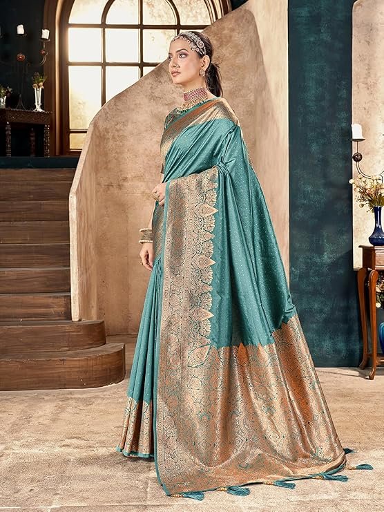 Elegant Teal Green Banarasi Silk Saree with Rich Zari Weaving | Wedding & Festive Wear - Image 3