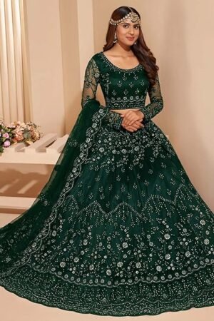 Emerald Green Embroidered Lehenga Choli for Women | Designer Wedding Party Wear Lehenga with Dupatta