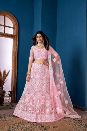 Sea Green Embroidered Lehenga Choli for Women with Net Dupatta | Designer Wedding & Party Wear