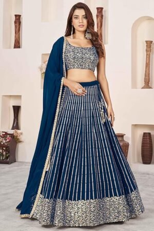Navy Blue Embroidered Lehenga Choli with Dupatta | Designer Wedding & Party Wear Lehenga