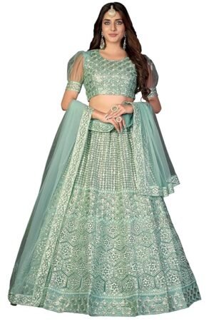 Sea Green Embroidered Lehenga Choli with Net Dupatta | Designer Wedding & Reception Wear Lehenga