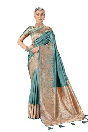 Elegant Teal Green Banarasi Silk Saree with Rich Zari Weaving | Wedding & Festive Wear